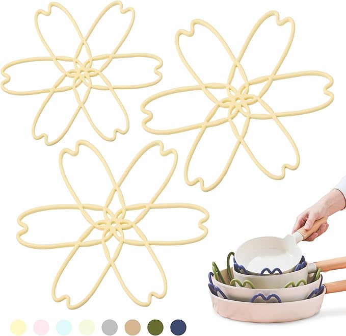 iPROTECT - Stack Expert | Multi-Purpose BPA-Free Silicone Pans & Pots Protector. Set of 3. Trivets for All Cookware Sizes, Protects Coating & Scratches, Dishwasher Safe (Lemon Yellow, S&L)