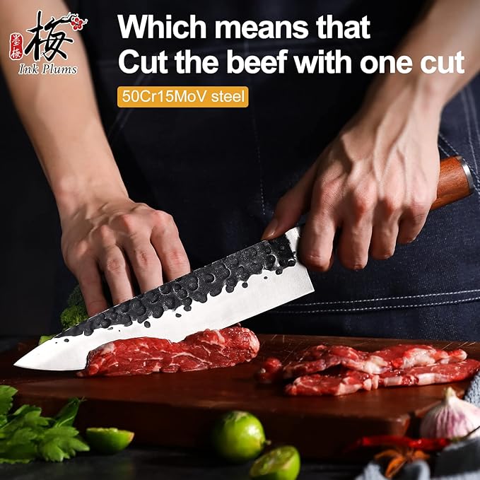 8 inch Kitchen Chef's Knife, German High Carbon Stainless Steel Sharp Knife, Professional Meat Knife with Brazilian Rosewood Handle and Gift Box for Family & Restaurant