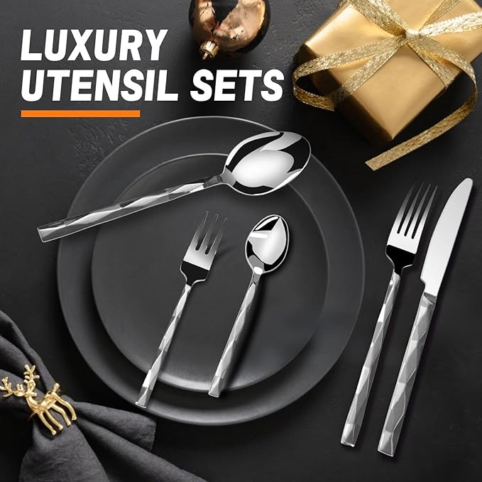 SSGP 30 Piece Flatware Set for 6, 18/10 Stainless Steel Silverware Set, Mirror Finish, Heavy-Duty, Dishwasher Safe, Elegant & Durable, Modern Design Cutlery Set for Home Home/Hotel/Wedding
