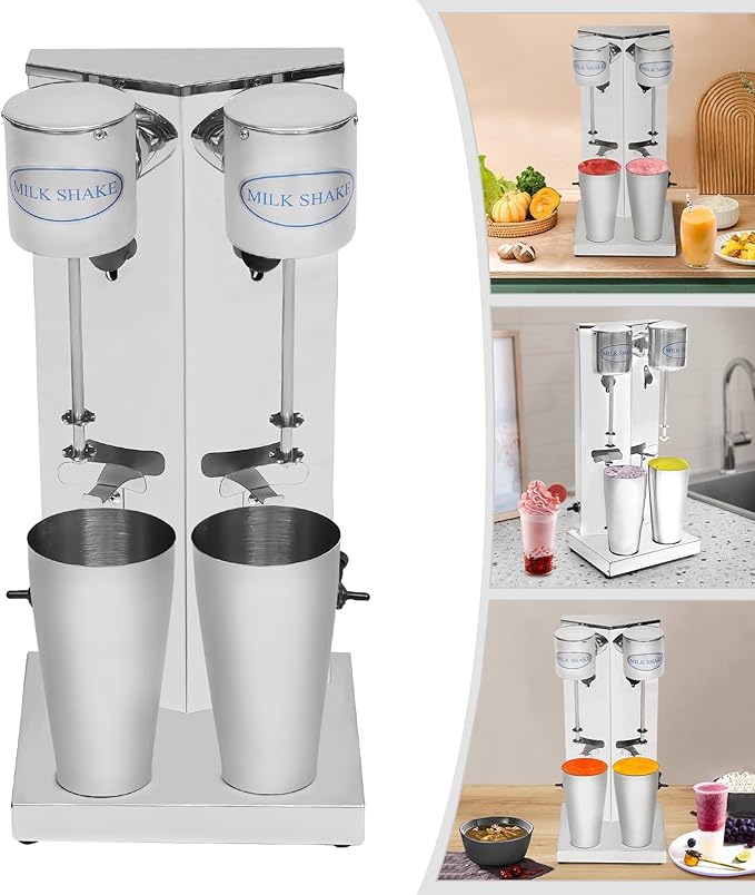 Double Head Milkshake Maker Machine, 110V 180W Milk Shake Blenders with 2 Stainless Steel Cups Commercial Milk Shake Machines 2 Speed Adjustable for Making Yogurt, Milk, Cocktails