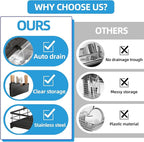 Dish Drying Rack for Kitchen Counter 2 Tier – Large Large Stainless Steel Dish Drainer with Drainboard & Utensil Holder, Bowl Rack，Easy Stallation Quick Drying Black Dish Rack Organizer,1-Pack