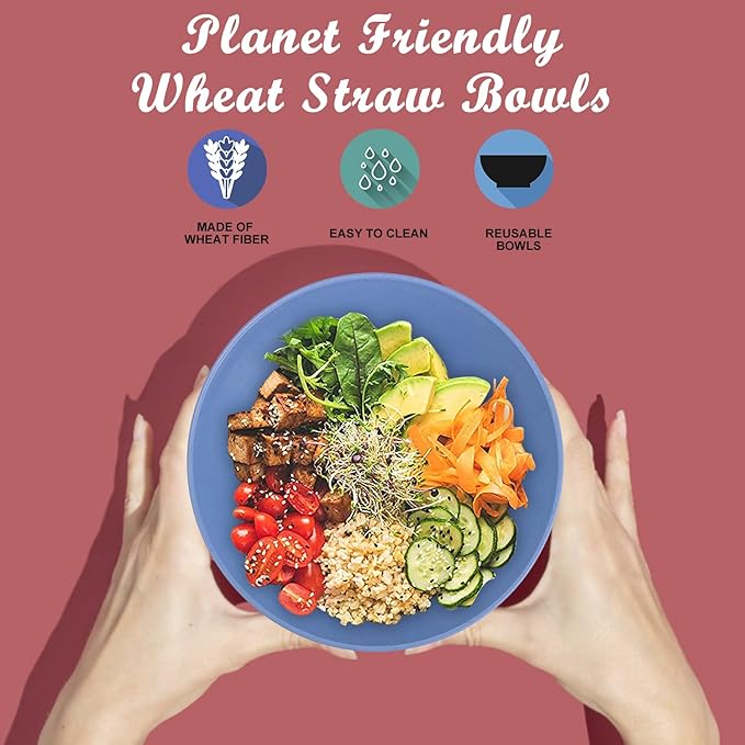 Wheat Straw Bowl Sets,6 PCS Unbreakable Cereal Bowl 36 OZ,Microwave and Dishwasher Safe Bowls,Alternative Plastic Bowls Reusable for Fruit,Oatmeal and Salad (Colorful)