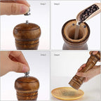 Pepper Grinder - 8 inch Pepper Mill Oak Wooden Pepper Mill Grinder Refillable Grinder Pepper with Ceramic Grinding Mechanism Adjustable Coarse to Fine (1 Pack)