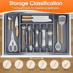 Silverware Organizer，Adjustable & Expandable Utensil Drawer Organizer, BPA Free Utensil Holder, Cutlery Tray for Forks, Spoons, Knives in Kitchen, Large, Grey
