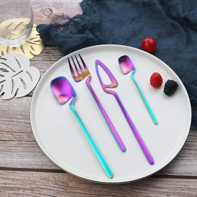 JASHII Flatware Set 32-piece Silverware Set Matte Finished Cutlery Set Service for 8 Include Knife/Fork/Spoon/Coffee spoon Dishwasher Safe (Rainbow)