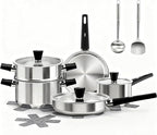 Stainless Steel Cookware Set, 14-Piece Pots and Pans Set, Kitchen Cookware Set with Stay-Cool Handle, Non-Toxic, Dishwasher Safe & Compatible with All Stovetops (Gas, Electric & Induction)