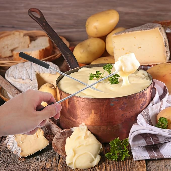 Kichvoe 12Pcs Stainless Steel Fondue Forks - Long Handle Chocolate Forks, Cheese Fondue Dipping Tool, Fruit Dessert Sticks for Chocolate Fountain, Bbq, Marshmallows, and Cheese, 10.23inch