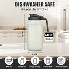 64 oz Glass Pitcher with Lid - 2 Quart Mason Jar Pitcher with Lid, Wide Mouth Airtight & Leakproof Glass Jar for Iced Tea, Juice, Breastmilk, Cold Brew, Sun Tea and Drinks