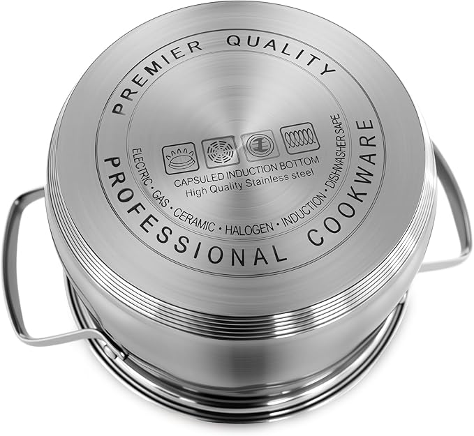 Kitchen Cookware Sets, 12 Pcs Hybrid Stainless Steel Cookware Sets, Non Stick Frying Pans, Saucepans, Saute Pan & Stock Pot, Pots and Pans,Induction Compatible,Silver