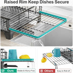 GSlife Extendable Dish Drying Rack - Large 2-in-1 Dish Racks for Kitchen Counter or Over Sink, Anti-Rust Dish Drainer with Drainboard, 2 Pan Slots and Utensil Holder, Black