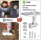 Stainless Steel Food Grinder Attachment for KitchenAid Mixers, Dishwasher Safe Meat Processor Aceesory Included 3 Sausage Stuffer Tubes