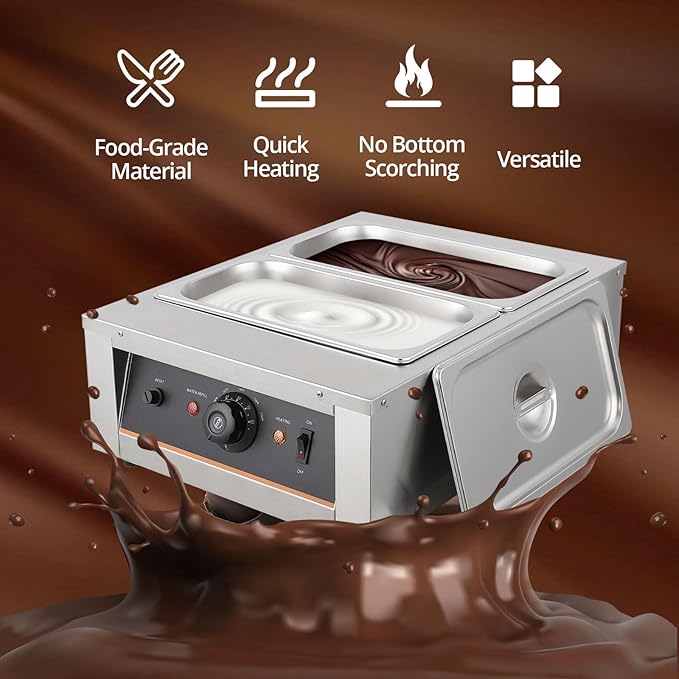 Chocolate Tempering Machine - 3.3L*2 Tanks, 18 Lbs Capacity, Temp Control 86~176℉, 1500W Stainless Steel Electric Food Warmer for Chocolate/Milk/Cream Melting