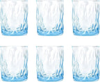 CREATIVELAND Solid Color Drinking Glasses Set of 6, 10 OZ Wind-blown Ripples Glass Tumbler Glassware for Water, Juice, Different Options for Home, Restaurant, Hotel, Bar, Blue