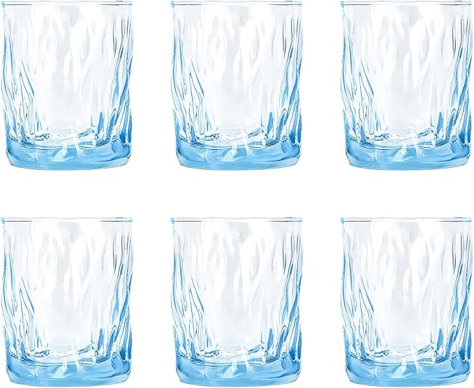 CREATIVELAND Solid Color Drinking Glasses Set of 6, 10 OZ Wind-blown Ripples Glass Tumbler Glassware for Water, Juice, Different Options for Home, Restaurant, Hotel, Bar, Blue