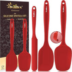 Walfos Silicone Spatula Set of 5-600°F Heat Resistant Kitchen Scraper Spatulas, Strong Steel Core and One-Pieces Seamless Design, Great for Cooking Mixing & Baking - BPA Free & Dishwasher Safe (Red)