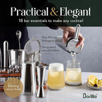 Barillio Bartender Kit – 23-Piece Stainless-Steel Cocktail Shaker Set with Premium African Mahogany Stand | Martini Barware Mixing Tools for Home Bartending | Gift Set