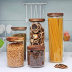 Glass Canisters With Wooden Lids Kitchen Jars for Storage,Tea,Sugar and Coffee Container Set,Set of 5 Canisters for Candy, Cookie, Rice and Spice Jars