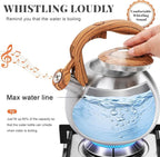 GGC Tea Kettle for Stove Top, 3.1QT/3L Whistling Tea Kettles for Boiling Water Coffee or Milk, Stainless Steel kettle Pot with Wood Parttern Handle for Home and Kitchen