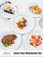 WDF 200pcs White Plastic Plates Disposable - Heavy Duty Plastic Plates for Party - Include 100 x 10" Dinner Plate and 100 x 7" Dessert/Cake Plate - Ideal for Weddings/Parties/Events