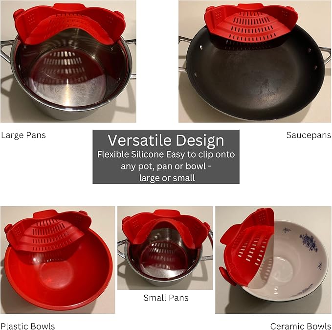 BaraBara Silicone 10 pcs Telescopic Collapsible Strainers with Handles, Foldable Bowl, Clip on Drainer. Red Spoon Rest, 3 ladle Masher Spoons. Silicone Gloves Heat Resistant Bundle Cooking Set.