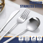 Matte Silverware Set, 30 Piece Stainless Steel Modern Flatware, Brushed Cutlery Service for 6, Satin Finish Utensils, Home Kitchen and Restaurant, Dishwasher Safe (Silver)