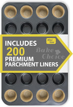 Mini Muffin Pan includes 200 Natural Cupcake Liners, Mini Cupcake Pans Nonstick 24 Cup, Muffin Tin, Carbon Steel Baking Supplies