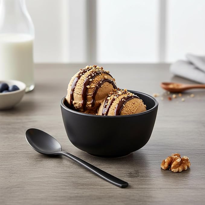 TP 10 Ounce Bowl Set of 6, 4.5” Melamine Bowls for Appetizer Snacks Ice Cream Dipping Sauce Side Dish, Unbreakbale and lightweight, Black