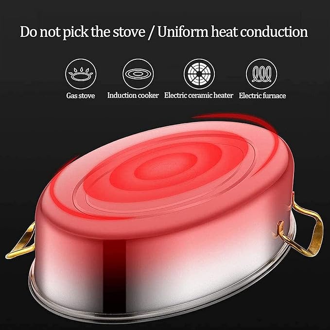 Stainless Steel Fish Steamer, Poacher Steamer Pot Pan Elliptical Shape, Stockpot for Steaming Fish, Boiling Soup, Special for Induction Cooker