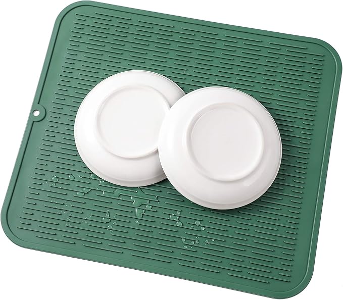 Silicone Dish Drying Mat for Multiple Usage,Easy clean,Eco-friendly,Heat-resistant Silicone Mat for Kitchen Counter or Sink,Refrigerator or Drawer Liner Green XL 18 inches x 16 inches
