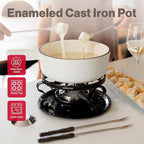 Swissmar Lugano Cast Iron Cheese Fondue Set, 9-Piece, 2 QT / 2 L - Ideal for Melting Cheese, Chocolates, Caramel, & More - Perfect for Kitchen Collection & Gift Giving - Matte White