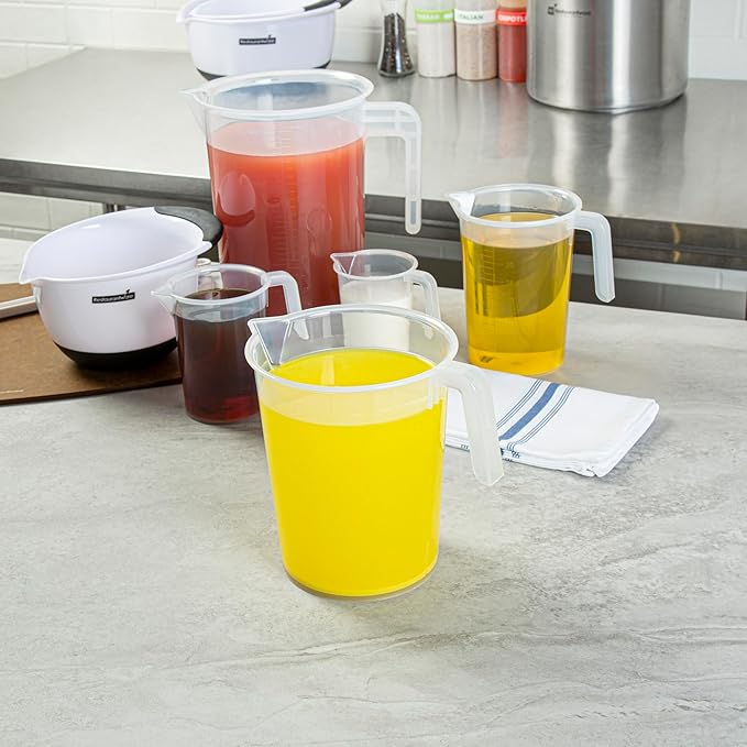 Restaurantware Measuring Cups, 2 Quarts Pack of 10 Conical Spout Liquid Measuring Cups Embossed Ml and Oz Graduations, Clear Plastic Scaling Vessel with Handle, For Cooking, Baking, For Oil, Flour