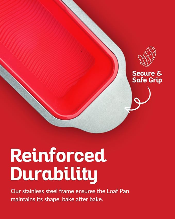 Boxiki Kitchen Premium Non-Stick Silicone Bread Loaf Pan, 9x5 Inches – Heavy-Duty Steel Frame, Non-Toxic, BPA & PFOA Free – Perfect for Pound Cakes, Breads, & More.