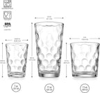 Home Essentials & Beyond Glassware Set 18 Piece Mixed Drinkware Set. 6 Highball Tumblers-17 oz., 6 Rock Whiskey-13 oz., and 6 Juice-7 oz. All Size Glass Cups Drinking Glasses. (Design on Inner Glass)