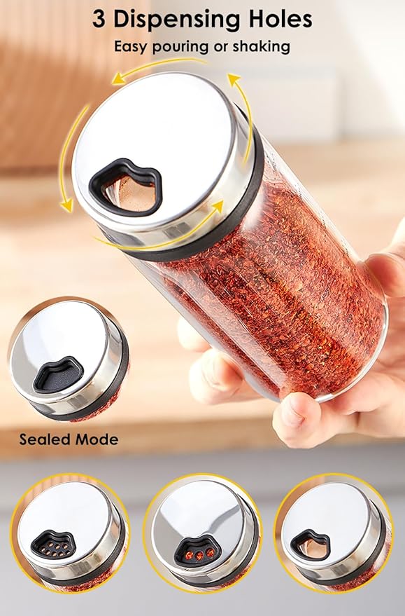 TINMIX Revolving Spice Rack Organizer, Rotating Seasoning Holder Shelf for Kitchen Countertop Cabinet, 4 Large 200ml Glass Jars + 1 Oil Dispenser Bottle