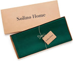 Solino Home Linen Rainforest Green Table Runner 60 Inches - 100% Pure Linen Farmhouse Short Table Runner 14 x 60 Inch Ideal for Dresser and Coffee Tables - Fete