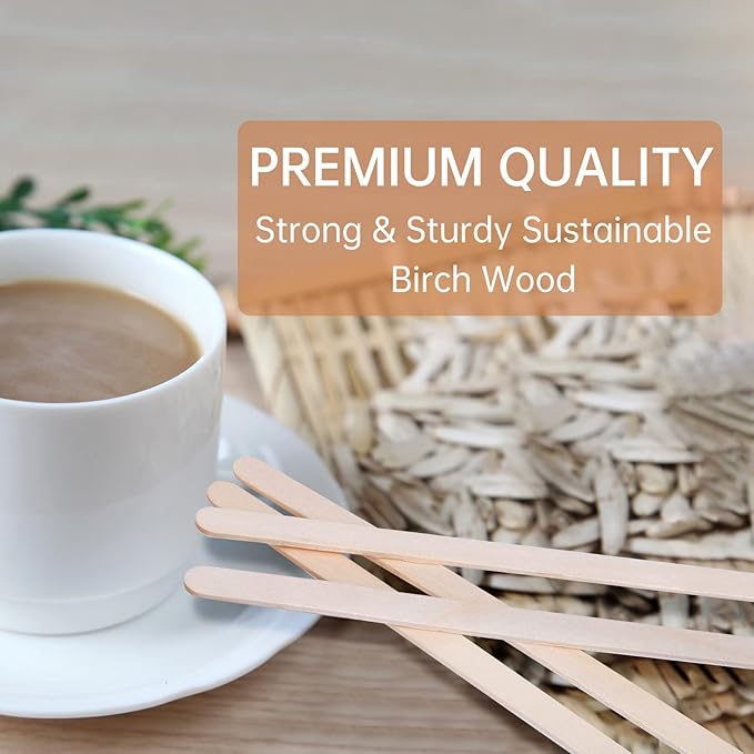 Wood Coffee Stirrers,500 Count of 7.5 Inch Disposable Biodegradable Wooden Coffee Stir Sticks,Eco-Friendly Round End Wood Stirrers,Birch Wood Beverage Stirrers for Tea,Hot Drinks