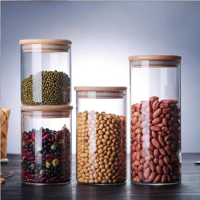 Round Glass Jars with Bamboo Lids [Multi-Size Set of 5], Glass Canisters with Airtight Lids, Glass Food Storage Containers for Pasta, Cereal, Flour, Sugar, Best for Kitchen & Pantry