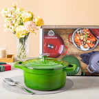 vancasso Enameled Cast Iron Dutch Oven, 2.5 QT Green Naturally Non-Stick Casserole Dish Cookware, with Stainless Steel Knob Lid Cast Iron Casserole for Steam Braise Bake Broil Saute Simmer Roast