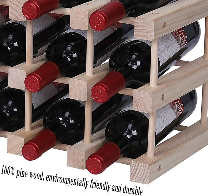 Wine Rack Small countertop Cabinet Stackable Storage Wooden freestanding Floor Wine Holder (20 Bottles)