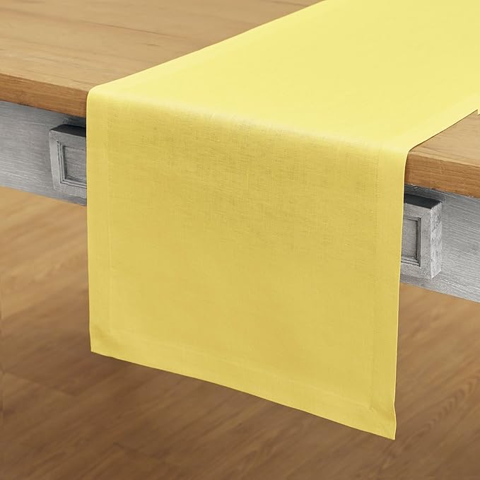 Solino Home Linen Table Runner 36 Inches - 100% Pure Linen Sunshine Yellow Table Runner 14 x 36 Inch Ideal for Dresser and Coffee Tables - Summer - Fete