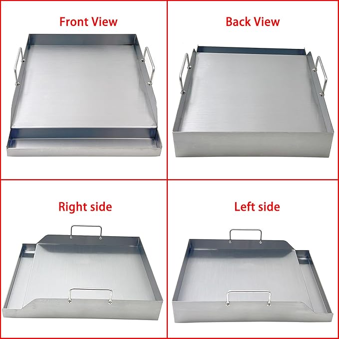 Direct Store Parts DS125 Stainless Steel BBQ Cooking Griddle, Universal Flat Top Griddle with 2 Handles for Most Gas Grills, W12.5"×D16"×H2.75", Heavy Duty Stainless Steel Griddle 1PC, Small Size