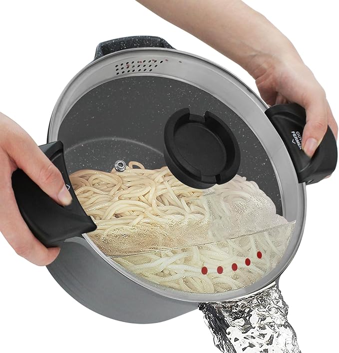 ROSSETTO 8.5QT Pasta Pot with Strainer Lid, 11'' Cast Aluminum Nonstick Multipurpose Stock Pot Spaghetti, Self-Draining Cooking Pot with Insulated Handles for Soup, and Boiling