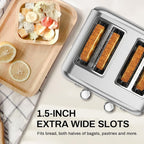 Toaster 4 Slice, Dual Independent Controls, Extra Wide Slot Toasters for Bagel, Bread, Waffles, 7 Shade Settings, 4 Main Functions, Removable Crumb Tray, 1500 Watts, Brushed Stainless Steel