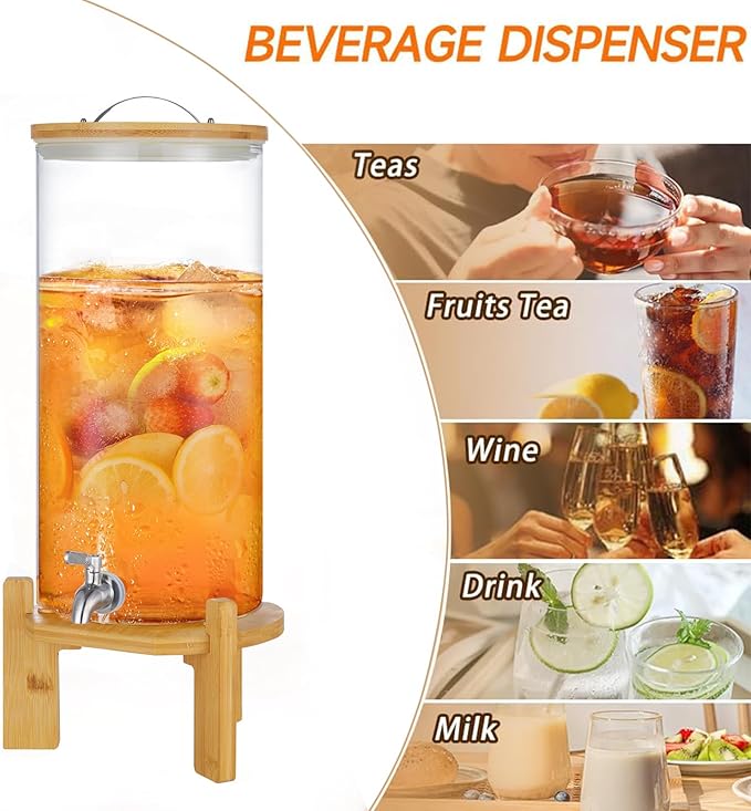 Beverage Dispenser,2.9 Gallon Glass Drink Dispenser with Stand,Glass water dispenser with Spigot, Large Drink Dispensers for Parties,Water Dispensers for Bar,Wedding,Restaurants 11L