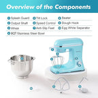 Aucma Stand Mixer, 900W 8QT Large Kitchen Mixer, Kitchen Electric Mixers with Dough Hook, Wire Whip & Beater (Blue, 8QT)