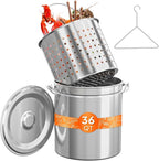 ROVSUN 36QT Stainless Steel Seafood Boil Pot with Strainer Basket, Lid & Hook, Versatile Stock Pot for Crab, Lobster, Shrimp Boiling, Heavy-Duty Turkey Fryer for Outdoor Cooking & Gatherings