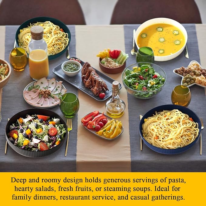 Berglander Pasta Bowls Set of 4, Salad Bowls 37oz Unbreakable Large Plastic Soup/Salad/Fruit/Serving Bowls for Home, Restaurant, Outdoor, Picnic, Camping, Serving Dishes