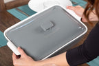 Stoneware Casserole Dish Bakeware Set with Lid, Covered Rectangular Dinnerware, Extra Large 4.23 Quart, 13 by 9 Inch, Grigio [Grey]