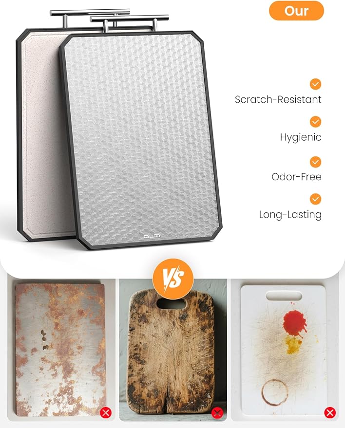 Cutting Board for Kitchen, Non Toxic Titanium Cutting Board, Double-Sided Metal Chopping Board with Juice Groove, Cutting Boards for Meat, Vegetables and Fruits, Dishwasher Safe Large 16”×11”