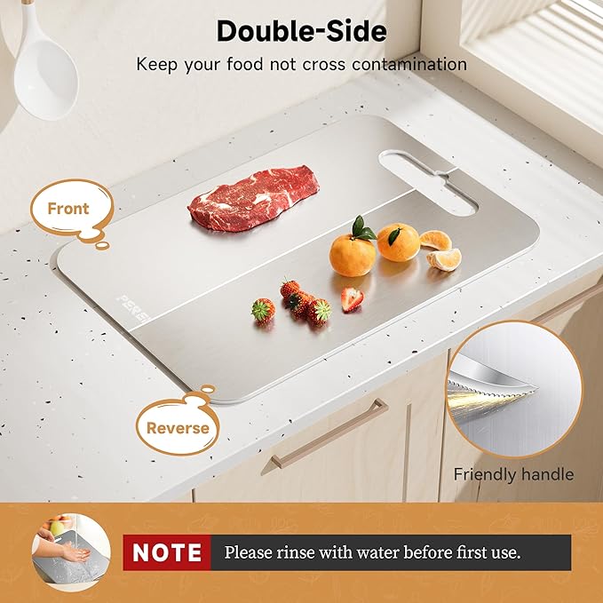 Titanium Cutting Board for Kitchen, Cutting Board Double Sided Food Grade, Chopping Boards with Handle, Dishwasher Safe, Cutting Boards For Meats, Fruits, Vegetables (14x10in)